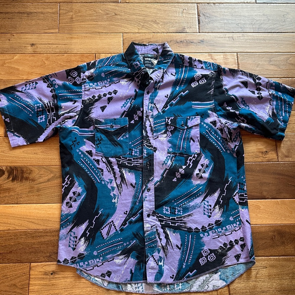 Vtg 80s Wrangler western button down festival shirt